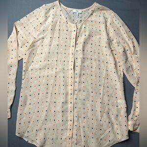 Joie Peach Blouse with Navy and Coral Micro Square Print size S